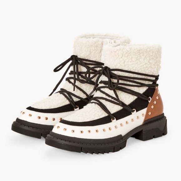 JustFab Shoes - Sherpa Faux Fur Studded Winter Ankle Boots